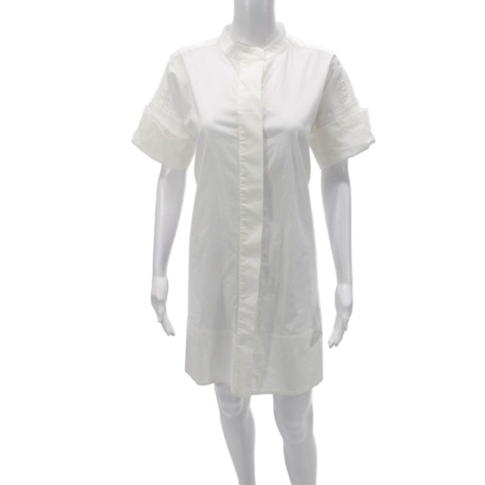 Kirna Zabete Women White Short Sleeve Shirt Dress Cotton Size M